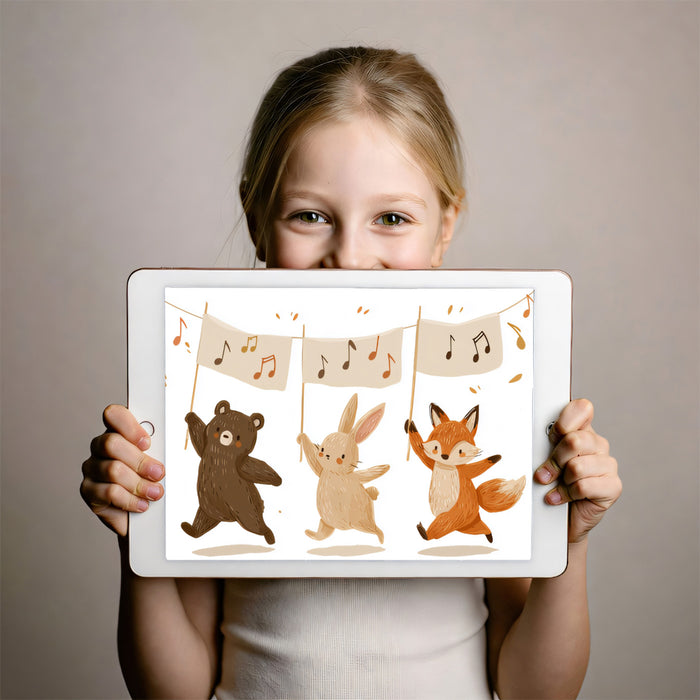 Forest Friends Musical Parade Wall Mural | Whimsical Hand-Drawn Nursery & Playroom Illustration