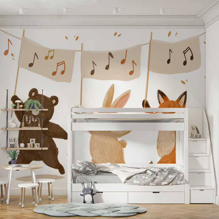 Forest Friends Musical Parade Wall Mural | Whimsical Hand-Drawn Nursery & Playroom Illustration