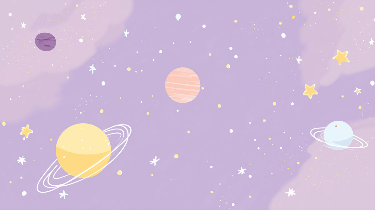 Pastel Galaxy Dreamscape Wall Mural | Whimsical Hand-Drawn Space & Planet Nursery Art