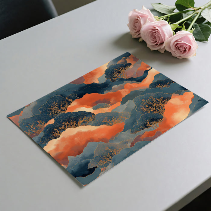 Abstract Golden Forest & Sunset Clouds Wall Mural | Modern Textured Landscape & Serene Teal Accent Art