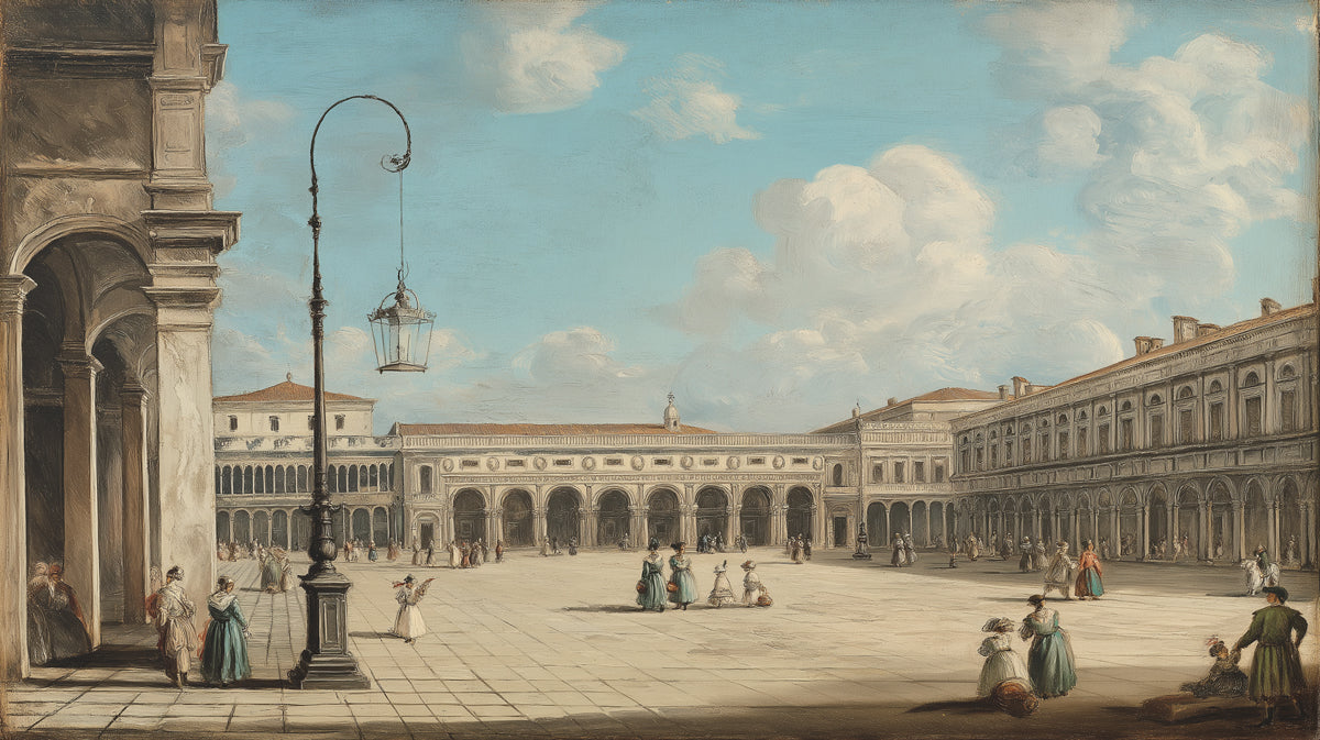 Classical European Piazza Wall Mural | Fine Art Oil Painting Style & Historic Architectural Vista