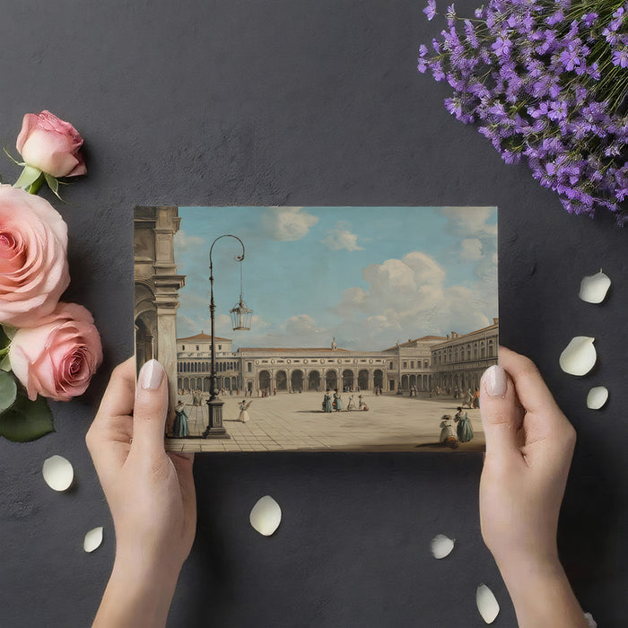 Classical European Piazza Wall Mural | Fine Art Oil Painting Style & Historic Architectural Vista