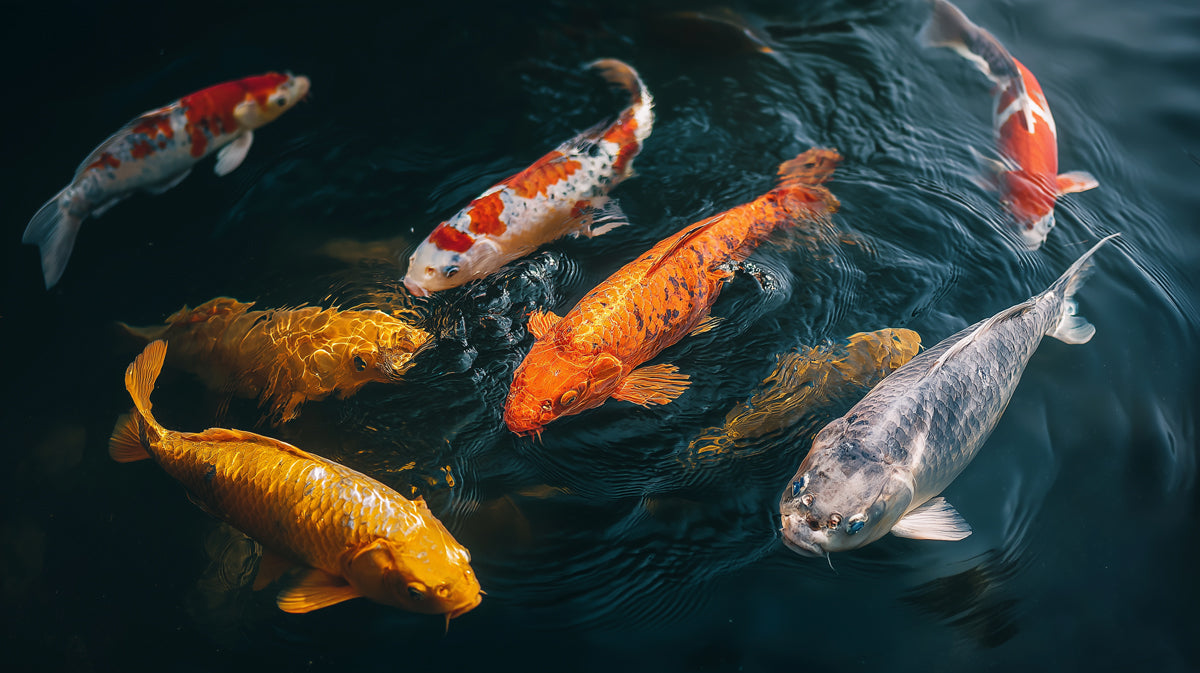 Vibrant Koi Pond Fluidity Wall Mural | High-Detail Realistic Marine Life & Serene Water Movement