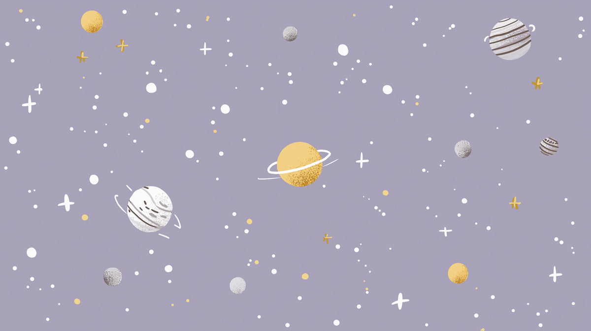 Pastel Space Adventure Wall Mural | Whimsical Hand-Drawn Galaxy & Planet Nursery Decor