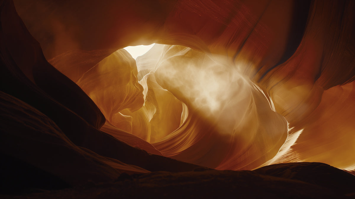 Antelope Canyon Light Portal Wall Mural | Abstract Sandstone Flow & Cinematic Golden Sunbeams