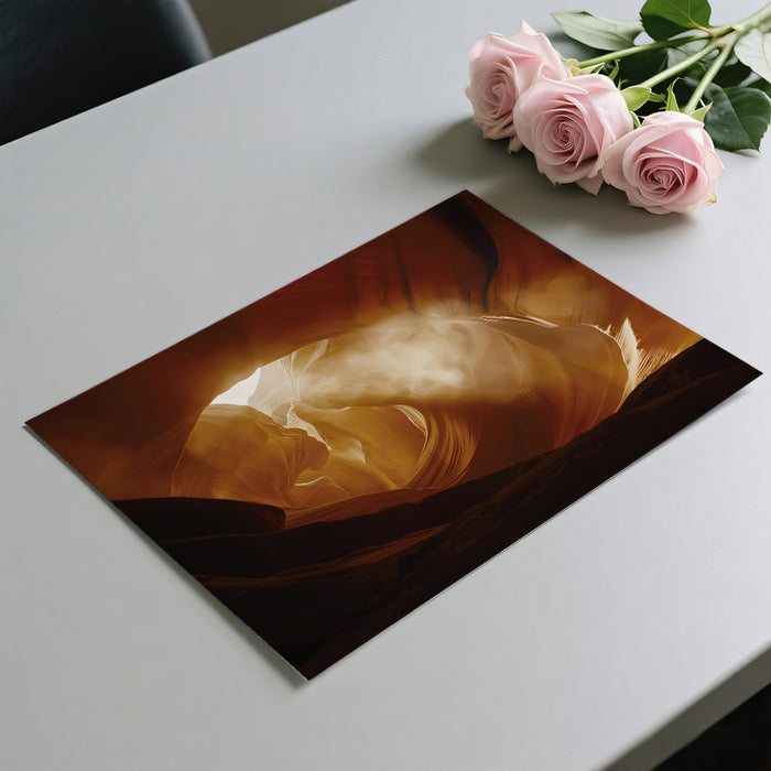 Antelope Canyon Light Portal Wall Mural | Abstract Sandstone Flow & Cinematic Golden Sunbeams