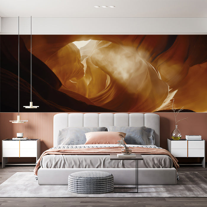 Antelope Canyon Light Portal Wall Mural | Abstract Sandstone Flow & Cinematic Golden Sunbeams