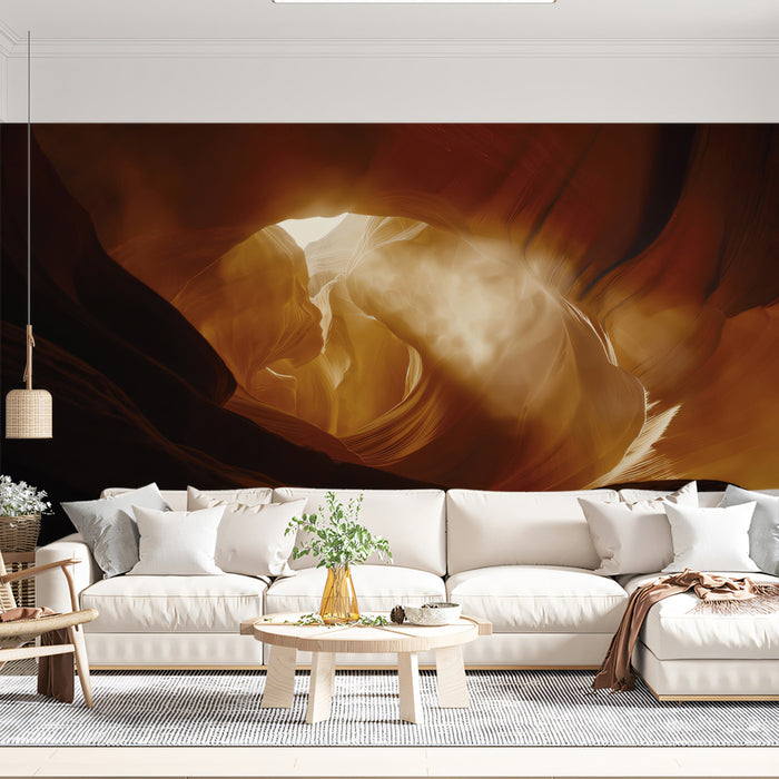 Antelope Canyon Light Portal Wall Mural | Abstract Sandstone Flow & Cinematic Golden Sunbeams