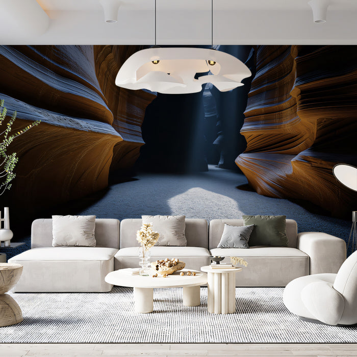 Mystic Canyon Moonlight Wall Mural | Moody Blue Topography & Ethereal Night Crevice Art