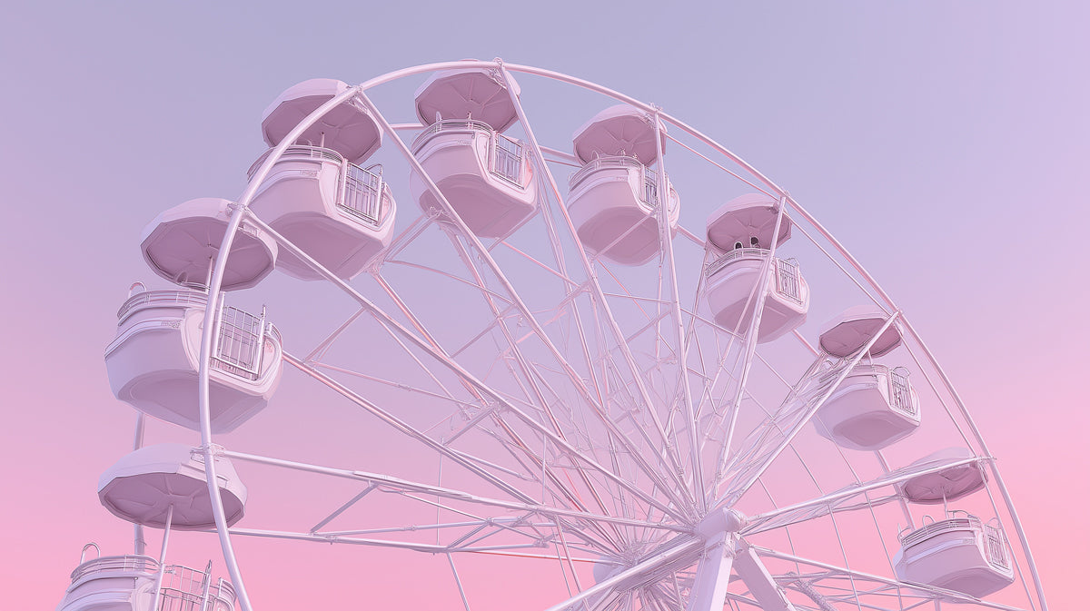 Dreamy Pastel Ferris Wheel Wall Mural | Soft Pink Sky & Whimsical Carnival Fantasy Decor