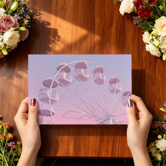 Dreamy Pastel Ferris Wheel Wall Mural | Soft Pink Sky & Whimsical Carnival Fantasy Decor