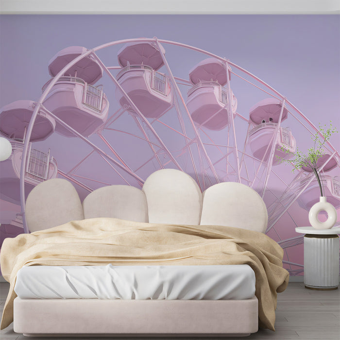 Dreamy Pastel Ferris Wheel Wall Mural | Soft Pink Sky & Whimsical Carnival Fantasy Decor