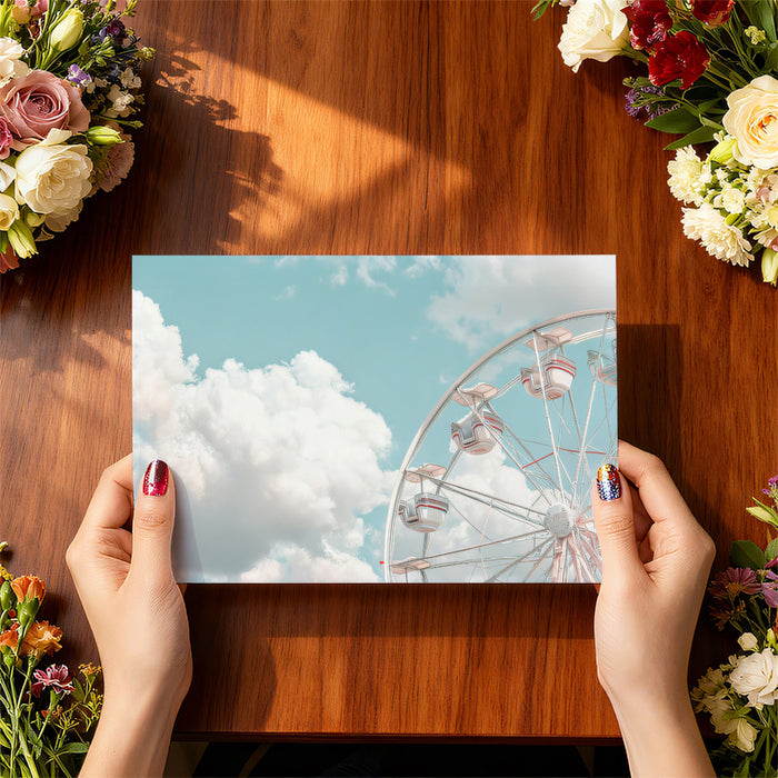 Ethereal Skies Ferris Wheel Wall Mural | Mint Teal Clouds & Refreshing Summer Carnival Art