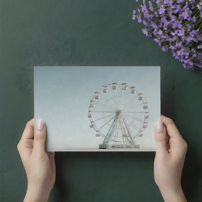 Minimalist Horizon Ferris Wheel Wall Mural | Crisp White Aesthetic & Architectural Geometry Decor