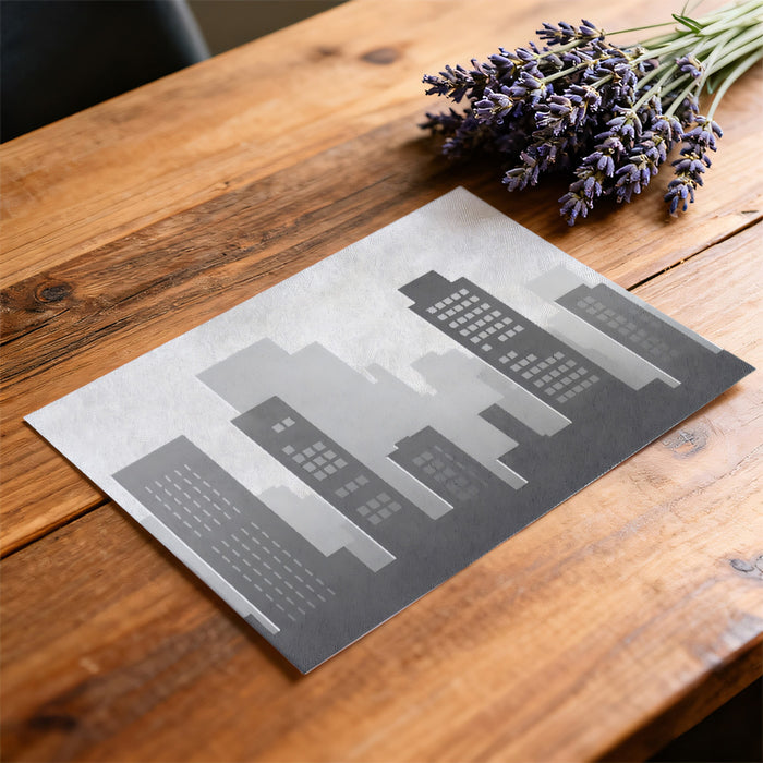 Monochrome Cityscape Silhouette Wall Mural | Modern Urban Skyline & Layered Architectural Shadow Art