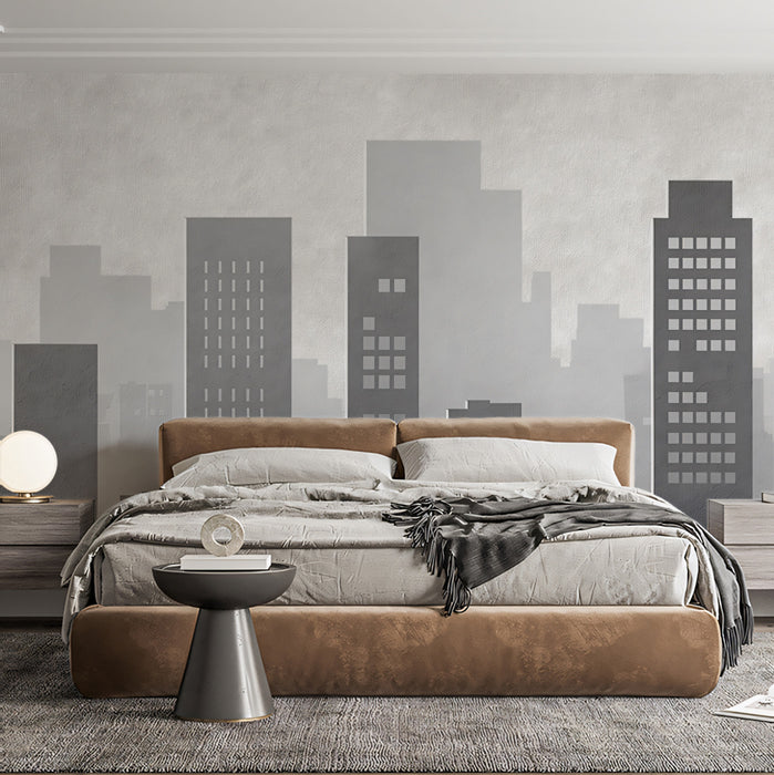 Monochrome Cityscape Silhouette Wall Mural | Modern Urban Skyline & Layered Architectural Shadow Art