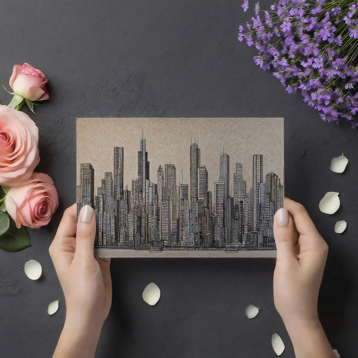 Intricate Ink Sketch Metropolis Wall Mural | High-Detail City Skyline & Abstract Swirl Texture Art