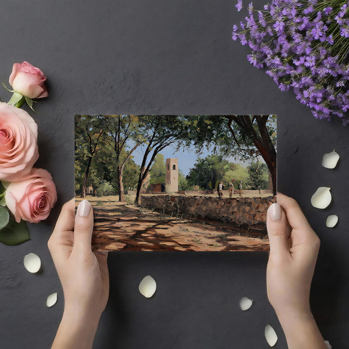 Historic Mediterranean Courtyard Wall Mural | Classical Impressionist Garden & Sun-Dappled Ruin Art