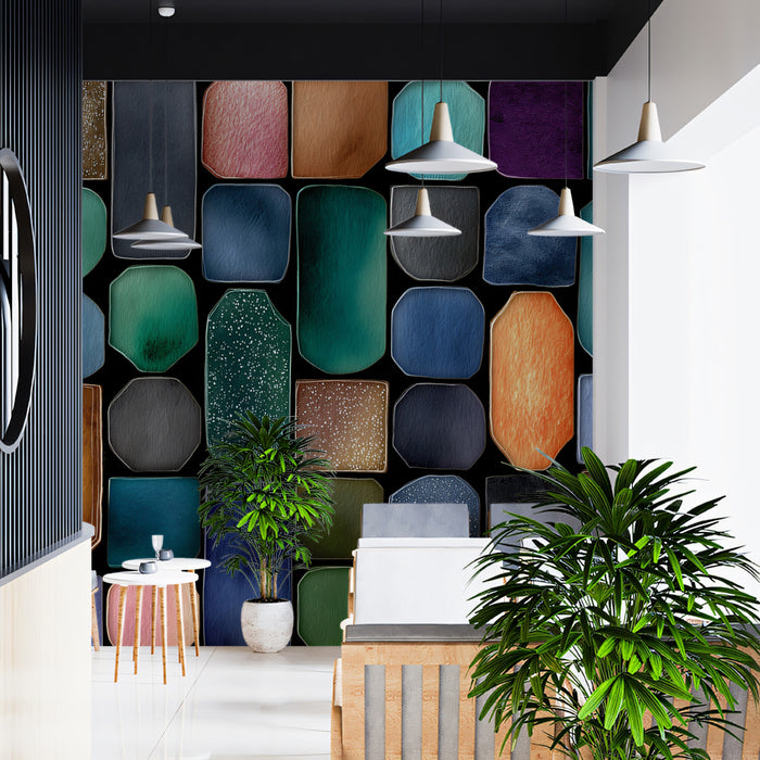 Abstract Watercolor Gemstone Grid Wall Mural | Modern Bohemian Texture & Vibrant Geometric Mosaic Art