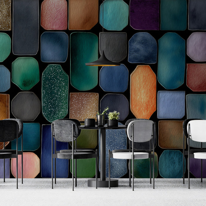 Abstract Watercolor Gemstone Grid Wall Mural | Modern Bohemian Texture & Vibrant Geometric Mosaic Art