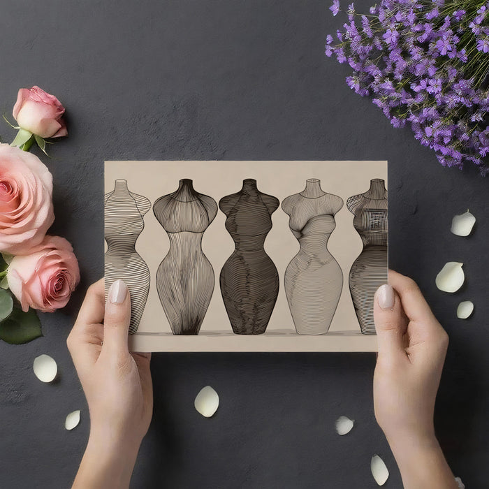 Modern Sculptural Mannequin Line Art Wall Mural | Elegant Fashion Silhouette & Minimalist Architectural Geometry