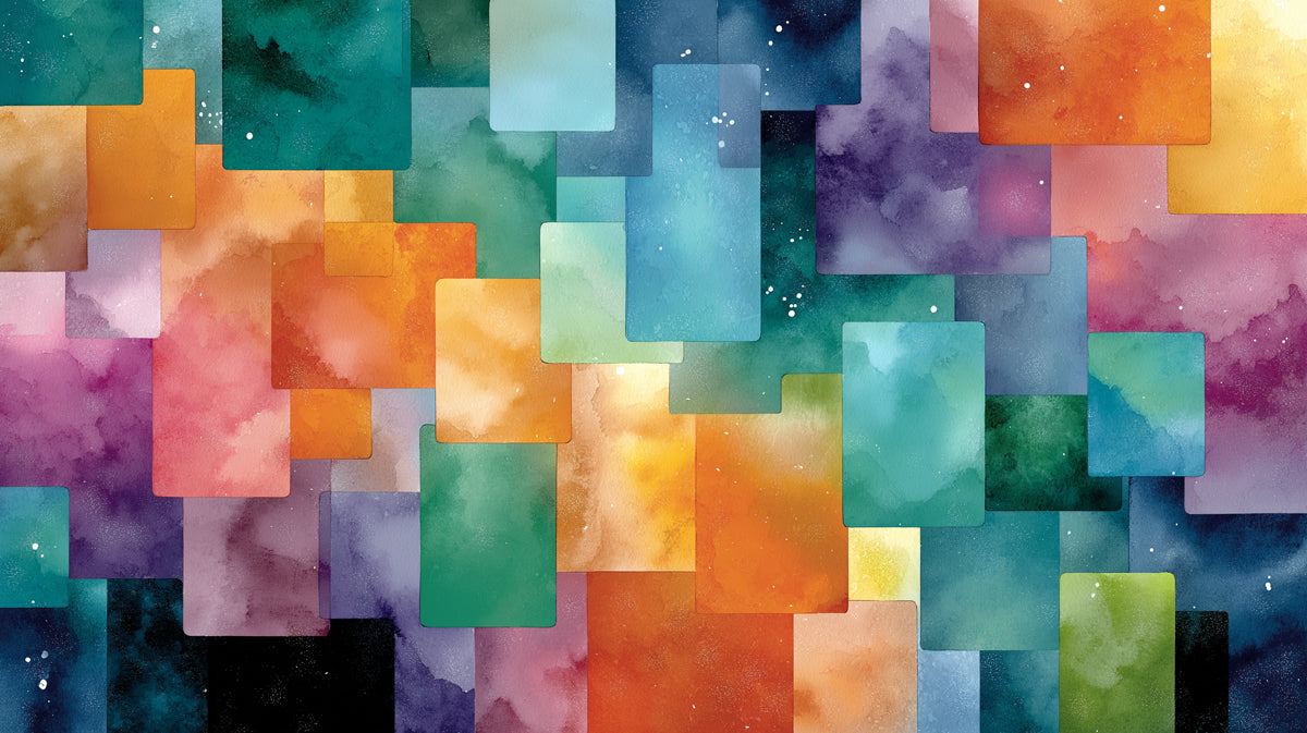 Abstract Watercolor Color Block Mosaic Wall Mural | Vibrant Artistic Grid & Modern Ethereal Texture Art