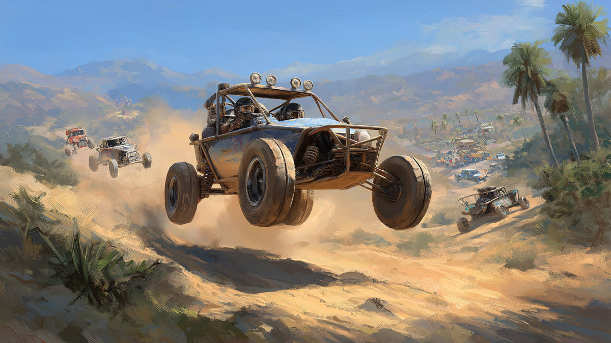Extreme Off-Road Racing Wall Mural - Dynamic Desert Sand Dune Action Wallpaper for Game Rooms
