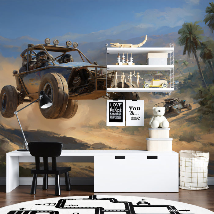 Extreme Off-Road Racing Wall Mural - Dynamic Desert Sand Dune Action Wallpaper for Game Rooms