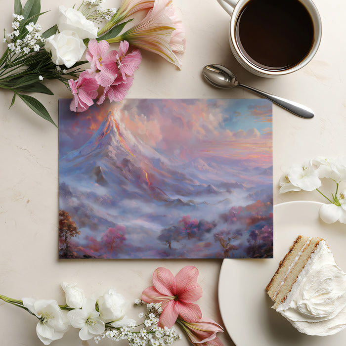 Dreamy Erupting Volcano Fine Art Wall Mural - Surreal Pastel Landscape Large Wall Hanging
