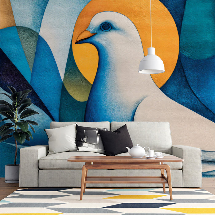 Modern Abstract Dove Geometric Wall Mural - Minimalist Peace Symbol Decor for Offices and Homes