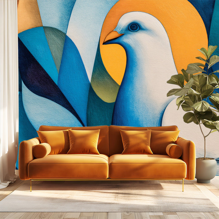 Modern Abstract Dove Geometric Wall Mural - Minimalist Peace Symbol Decor for Offices and Homes