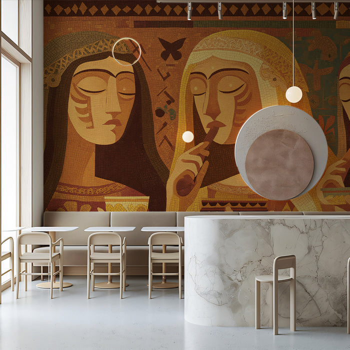 Classical Mediterranean Mosaic Wall Mural - Ancient Historical Art Theme for Elegant Interiors