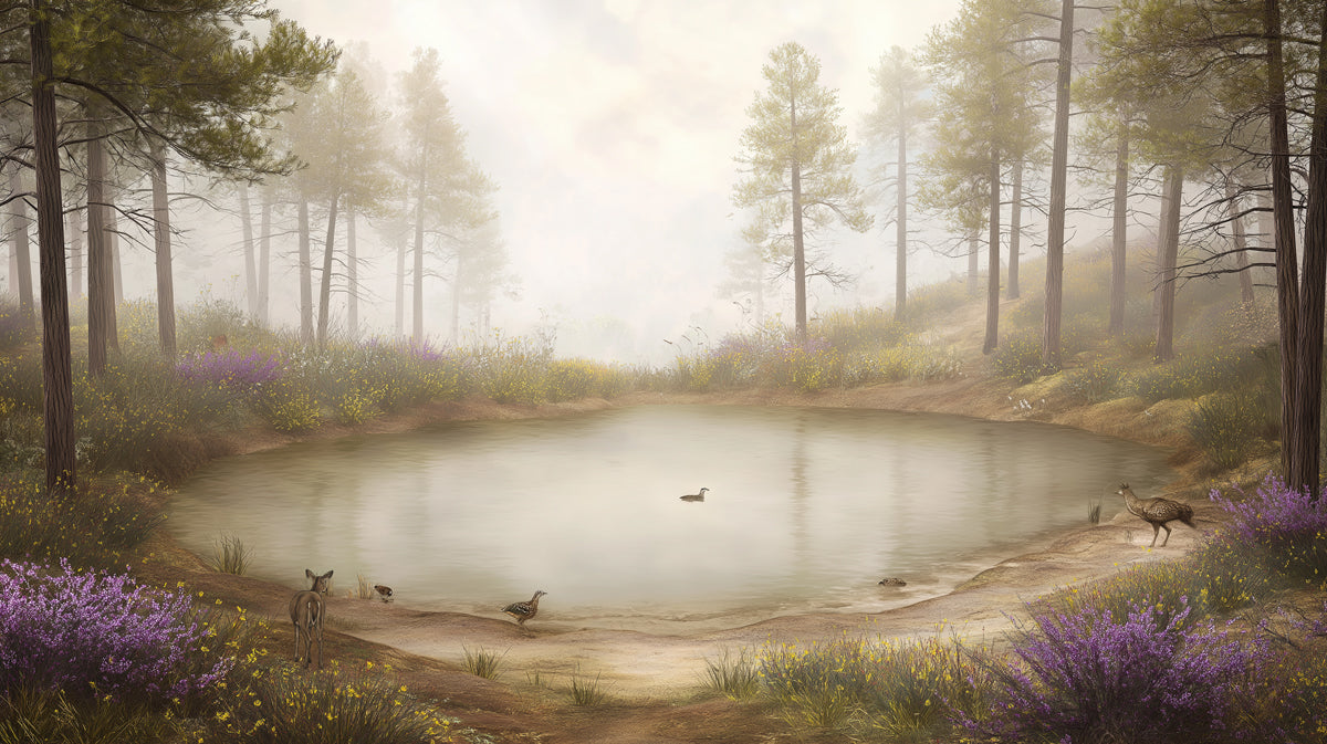 Serene Misty Forest & Pond Wall Mural - Nature Sanctuary Landscape for Relaxation Areas