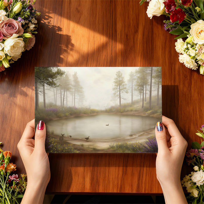 Serene Misty Forest & Pond Wall Mural - Nature Sanctuary Landscape for Relaxation Areas