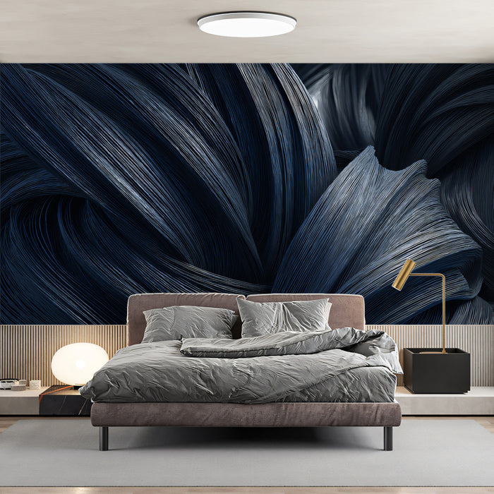 Dark Blue Abstract Flow 3D Wallpaper - Modern Sculptural Lines Mural