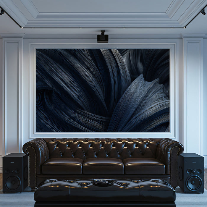 Dark Blue Abstract Flow 3D Wallpaper - Modern Sculptural Lines Mural