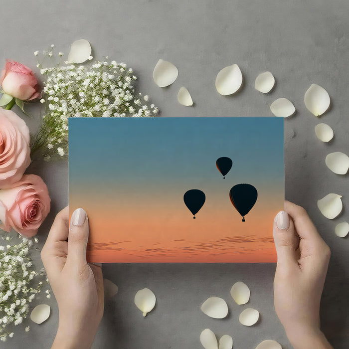 Sunset Hot Air Balloons - Minimalist Gradient Sky Wallpaper