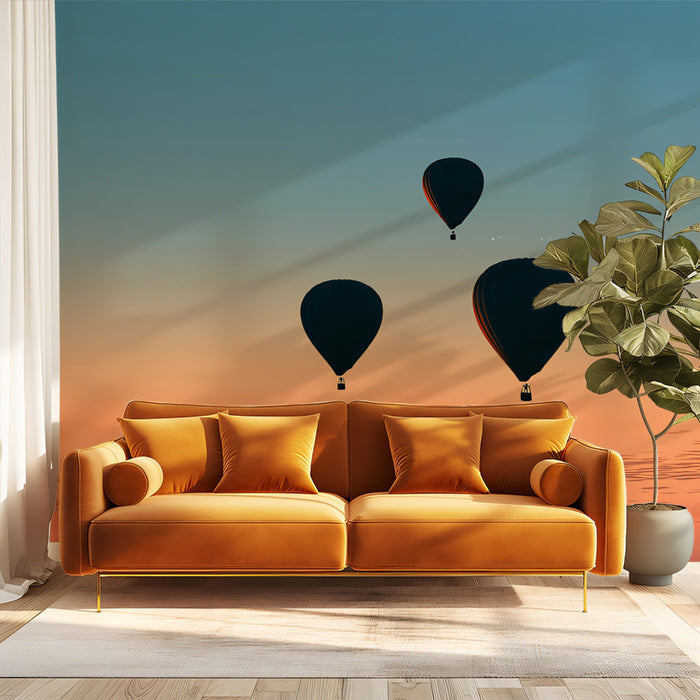 Sunset Hot Air Balloons - Minimalist Gradient Sky Wallpaper