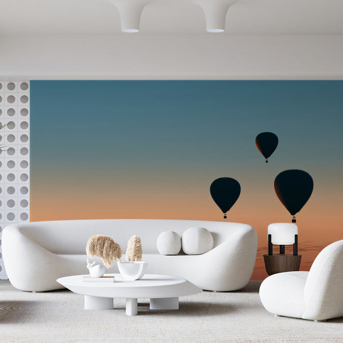 Sunset Hot Air Balloons - Minimalist Gradient Sky Wallpaper