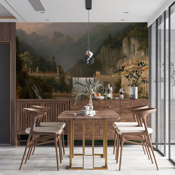 Grand Mythical Palace & Waterfalls - Fantasy Landscape Mural