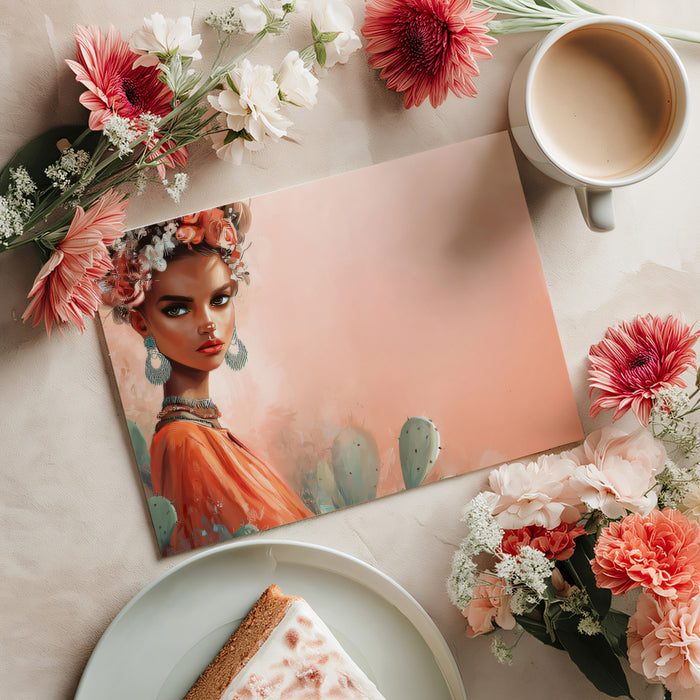 Boho Floral Portrait - Frida Kahlo Style Art Mural