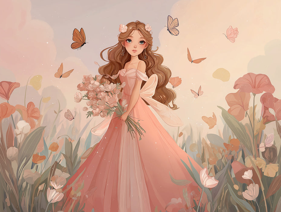 Whimsical Flower Fairy Princess - Anime Style Nursery Wallpaper