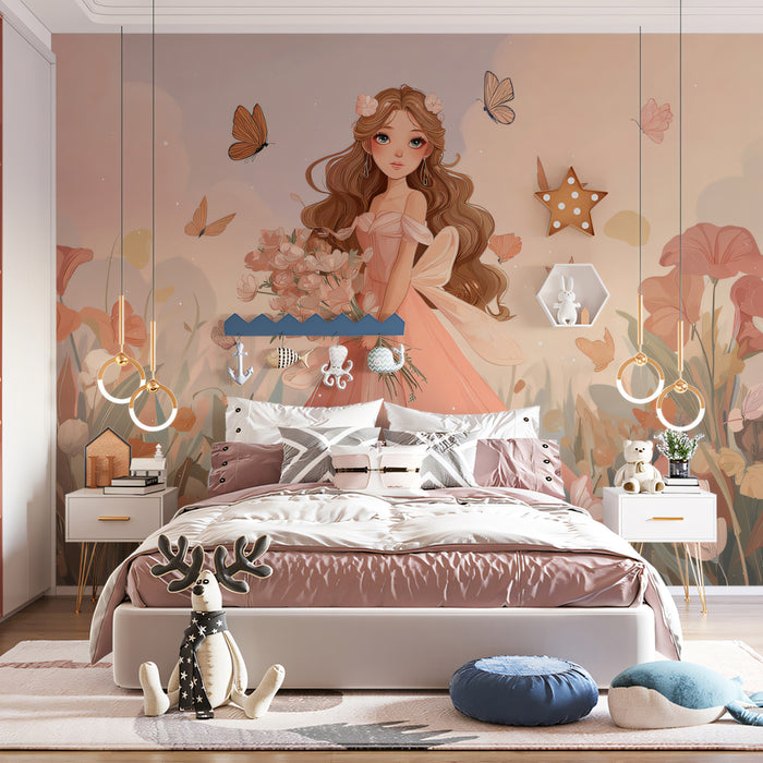 Whimsical Flower Fairy Princess - Anime Style Nursery Wallpaper