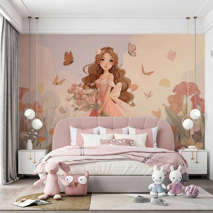 Whimsical Flower Fairy Princess - Anime Style Nursery Wallpaper