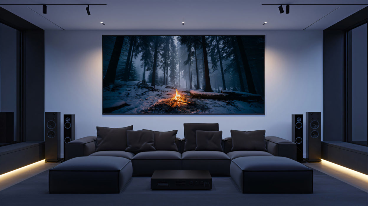 Midnight Winter Forest Campfire - Moody Nature Wallpaper