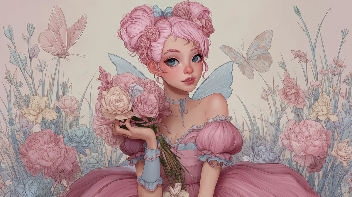 Pink Floral Fairy Princess - Whimsical Anime Portrait Wallpaper