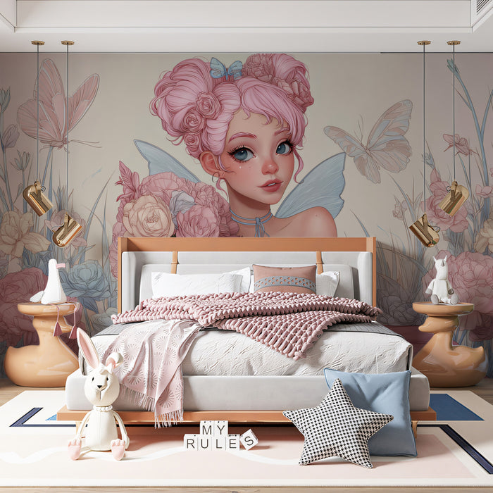 Pink Floral Fairy Princess - Whimsical Anime Portrait Wallpaper