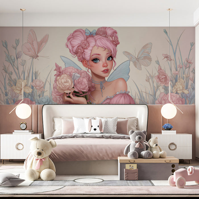 Pink Floral Fairy Princess - Whimsical Anime Portrait Wallpaper