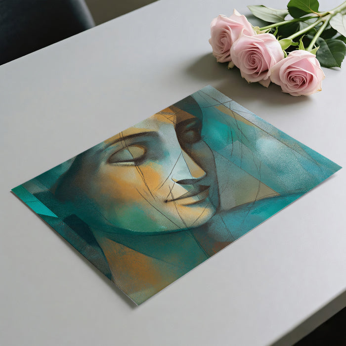 Blue & Teal Cubist Portrait - Modern Abstract Face Mural
