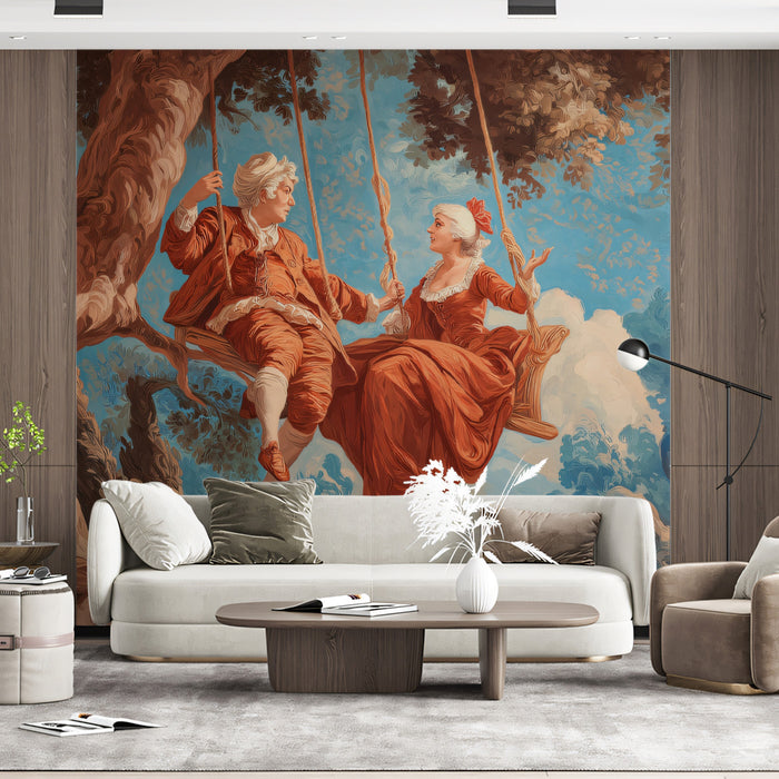 Rococo Courtship on the Swing - Romantic Vintage Mural